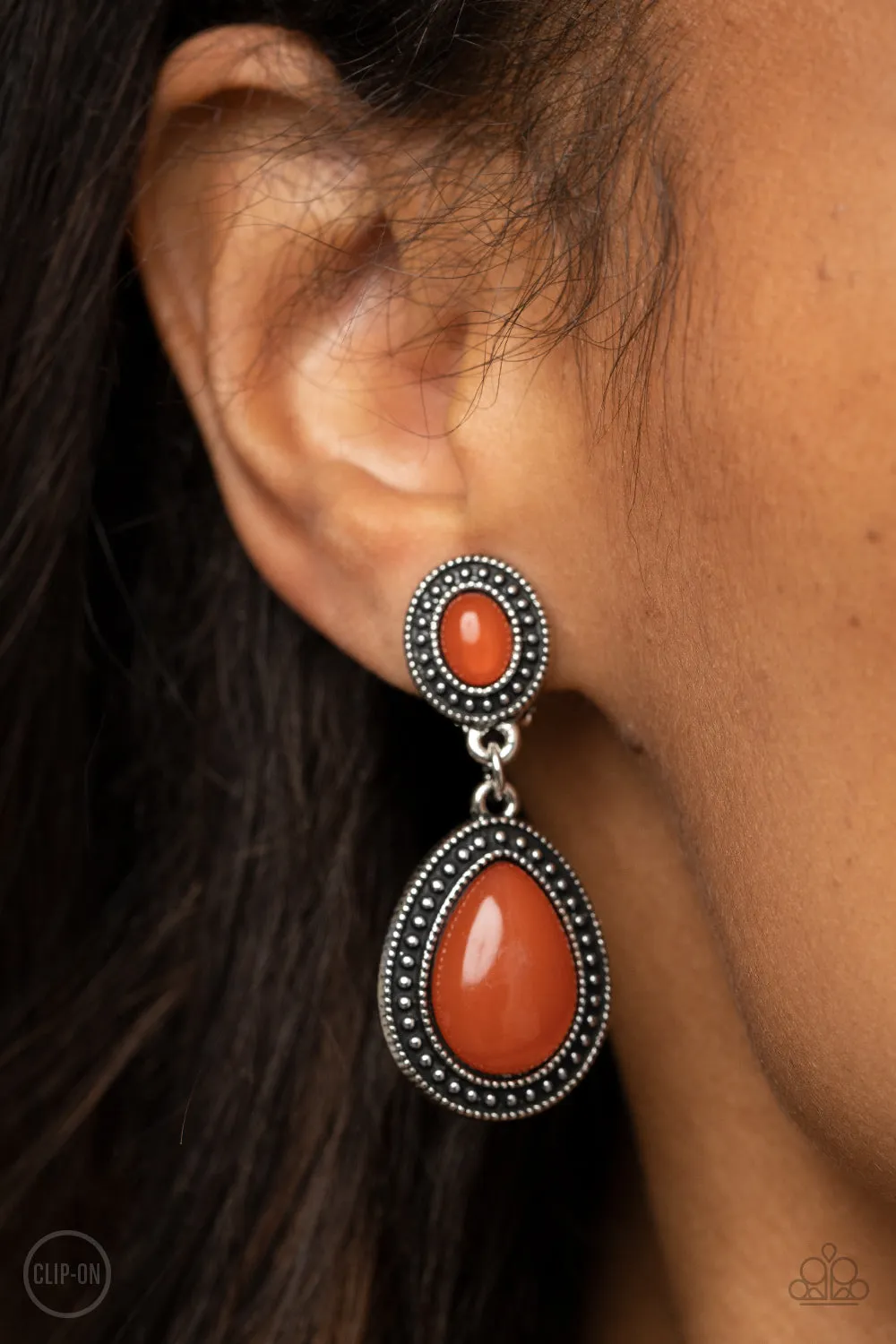 Carefree Clairvoyance - Orange Paparazzi Clip On Earrings