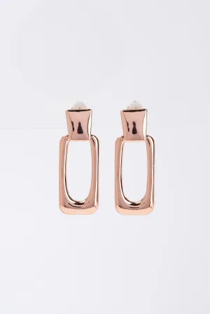 Carolina Metal Rectangle Clip On Earrings - Rose Gold