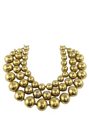 Chanel Gold-Tone Beaded Triple Strand Choker Necklace