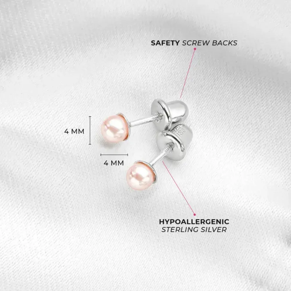 Children's Sterling Silver 4mm Pink Pearl Stud Earrings