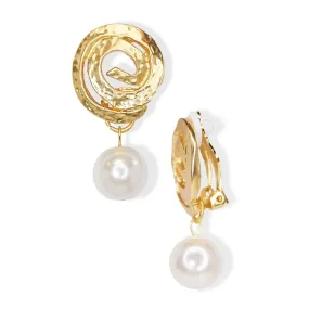 Circular clip-on earrings with pearl drop