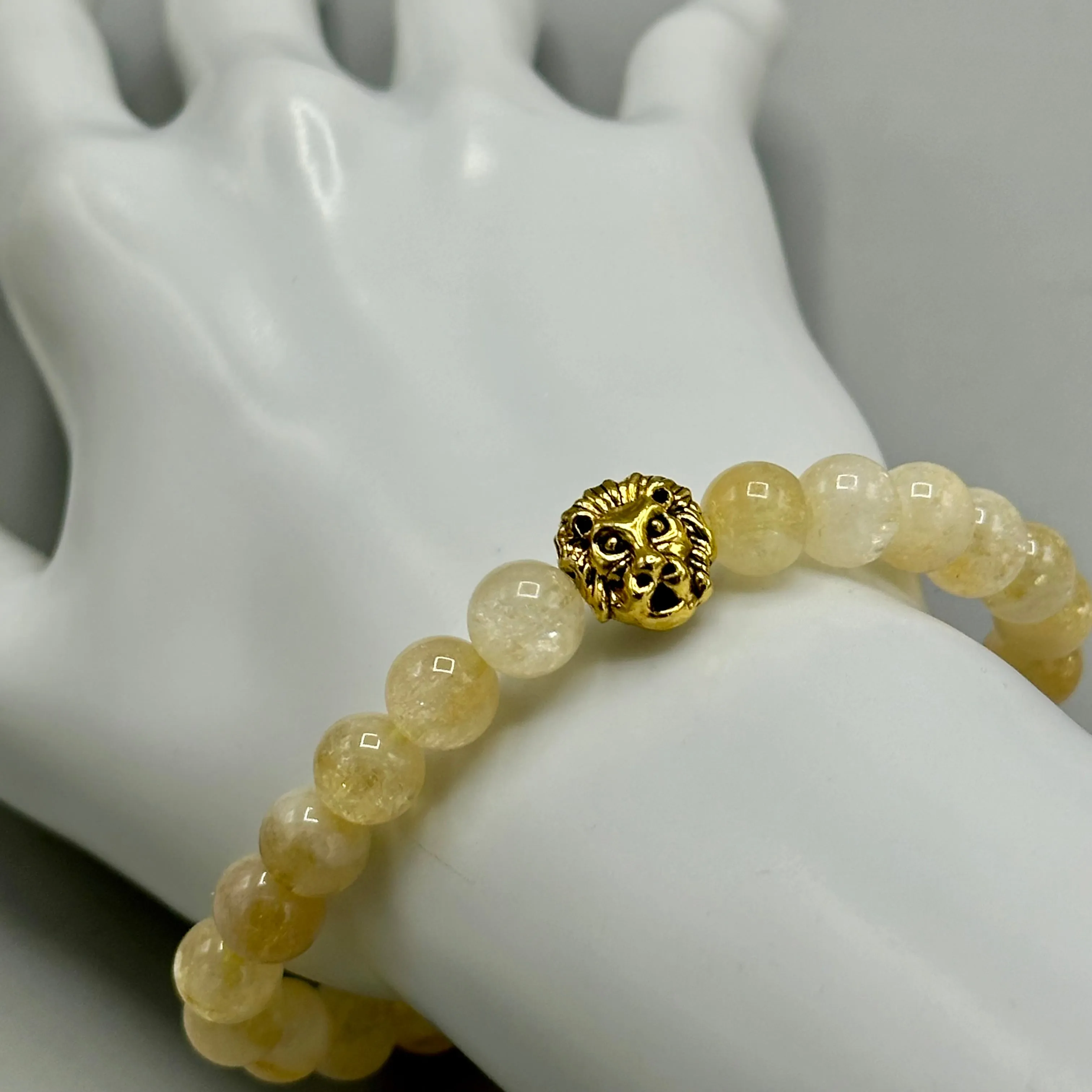 Citrine and Lion Beaded Stretch Bracelet