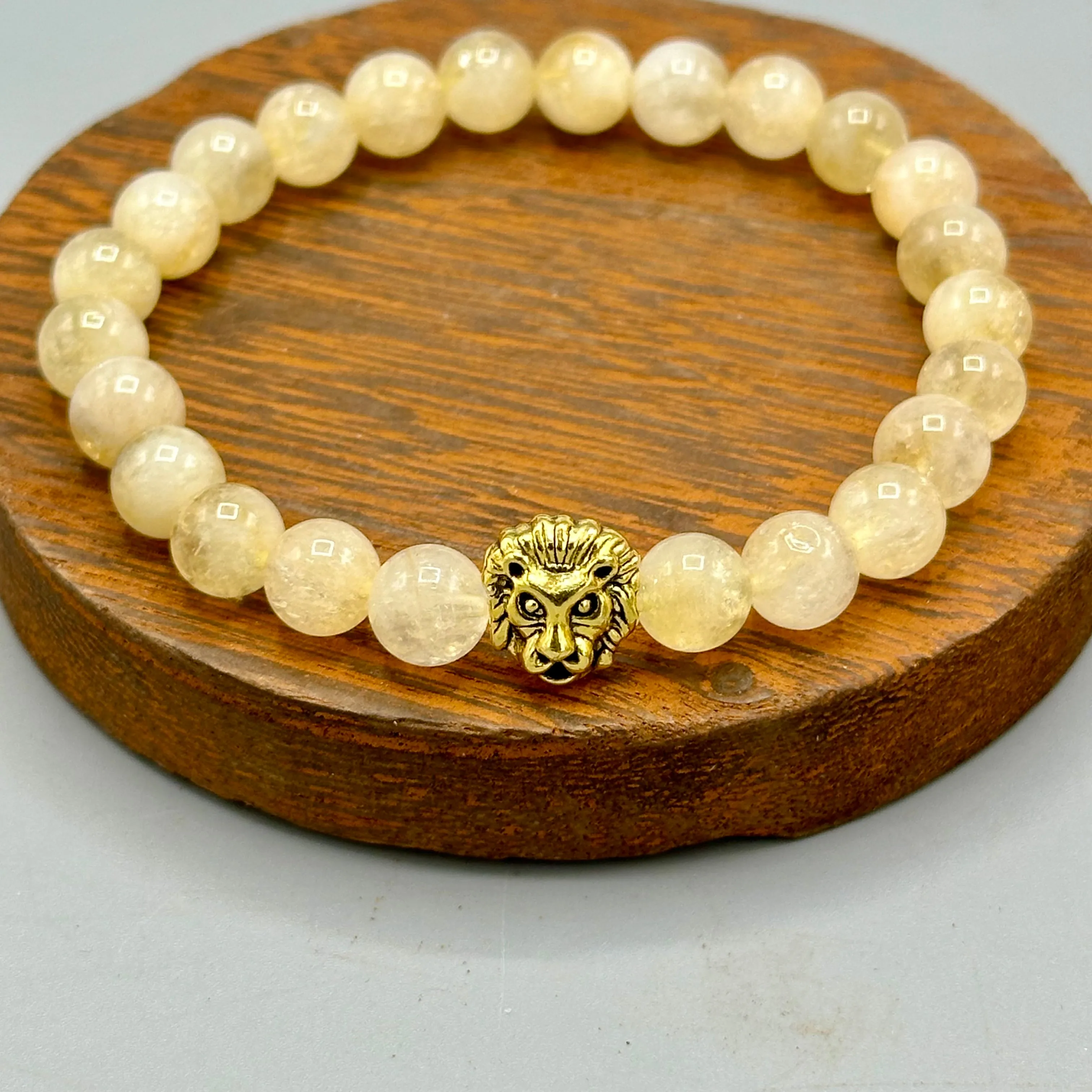 Citrine and Lion Beaded Stretch Bracelet