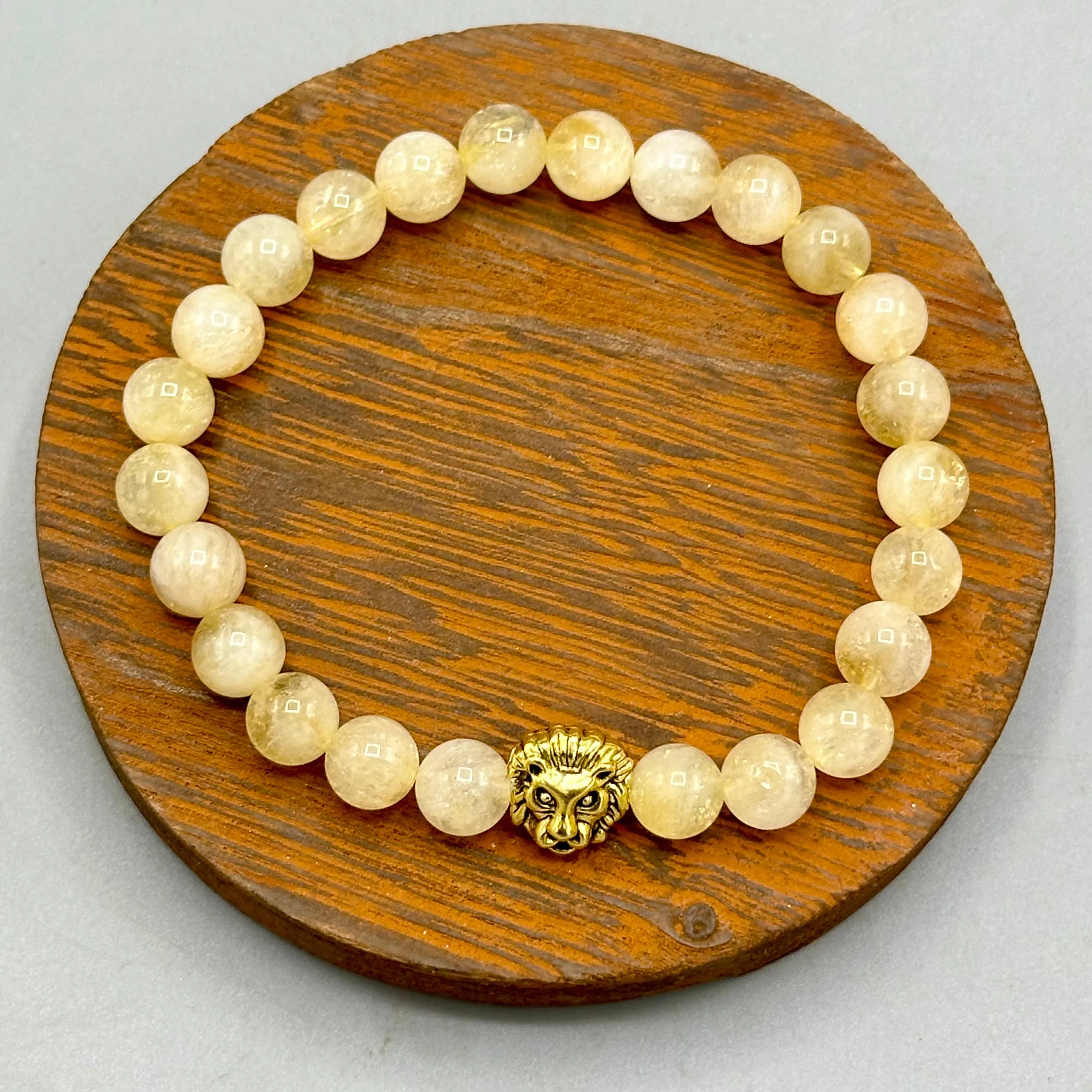 Citrine and Lion Beaded Stretch Bracelet