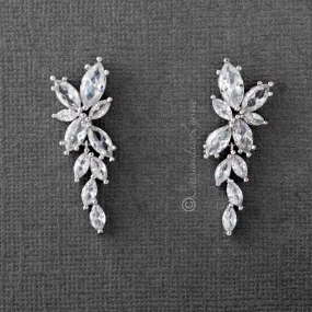 Clip-On Bridal CZ Earrings of Marquise Flowers