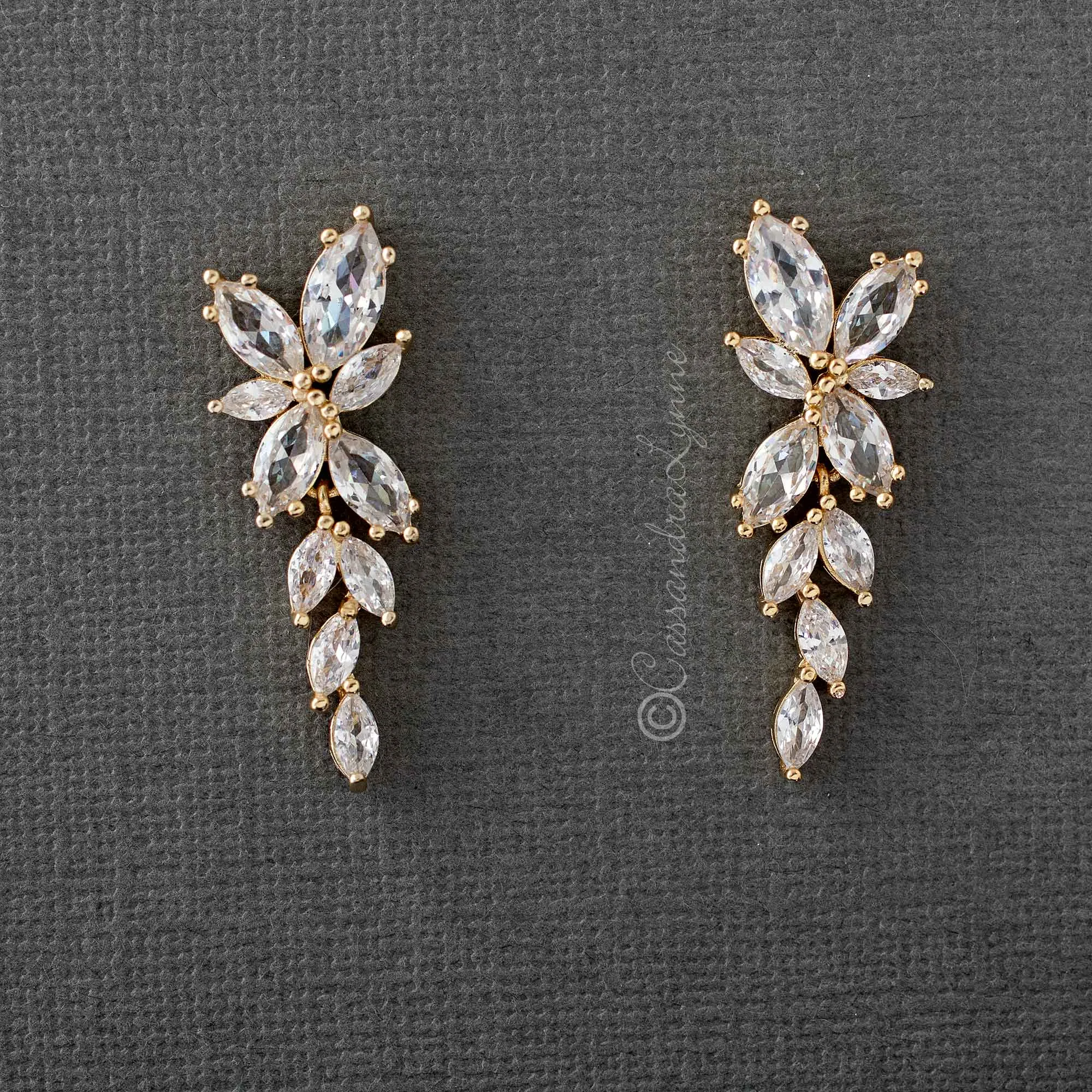 Clip-On Bridal CZ Earrings of Marquise Flowers