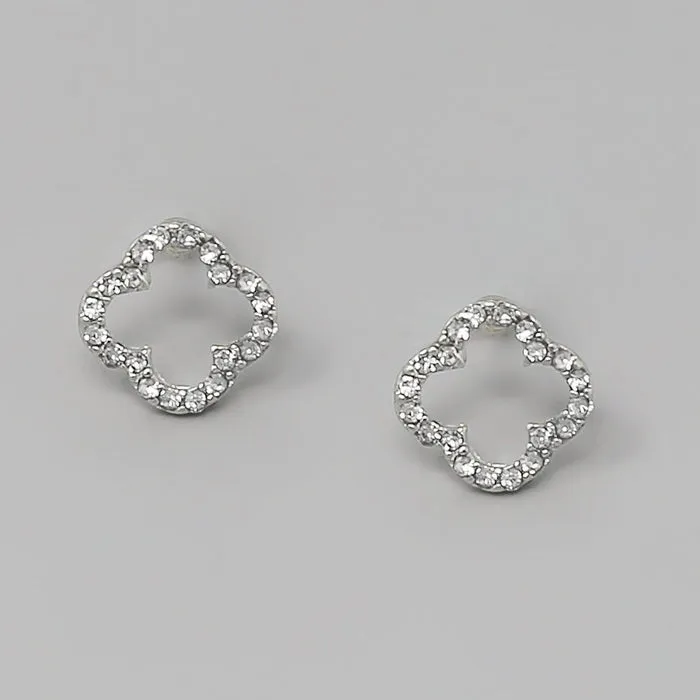 Clover Shape Rhinestone Pave Stud Earrings