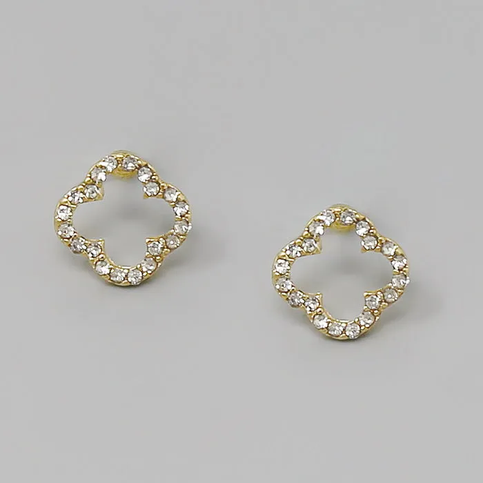 Clover Shape Rhinestone Pave Stud Earrings