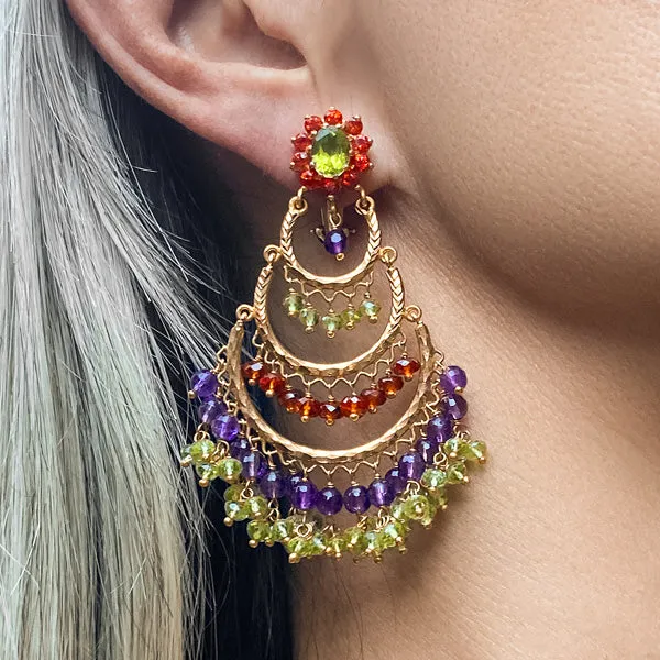 Colored Stone Chandelier Earrings