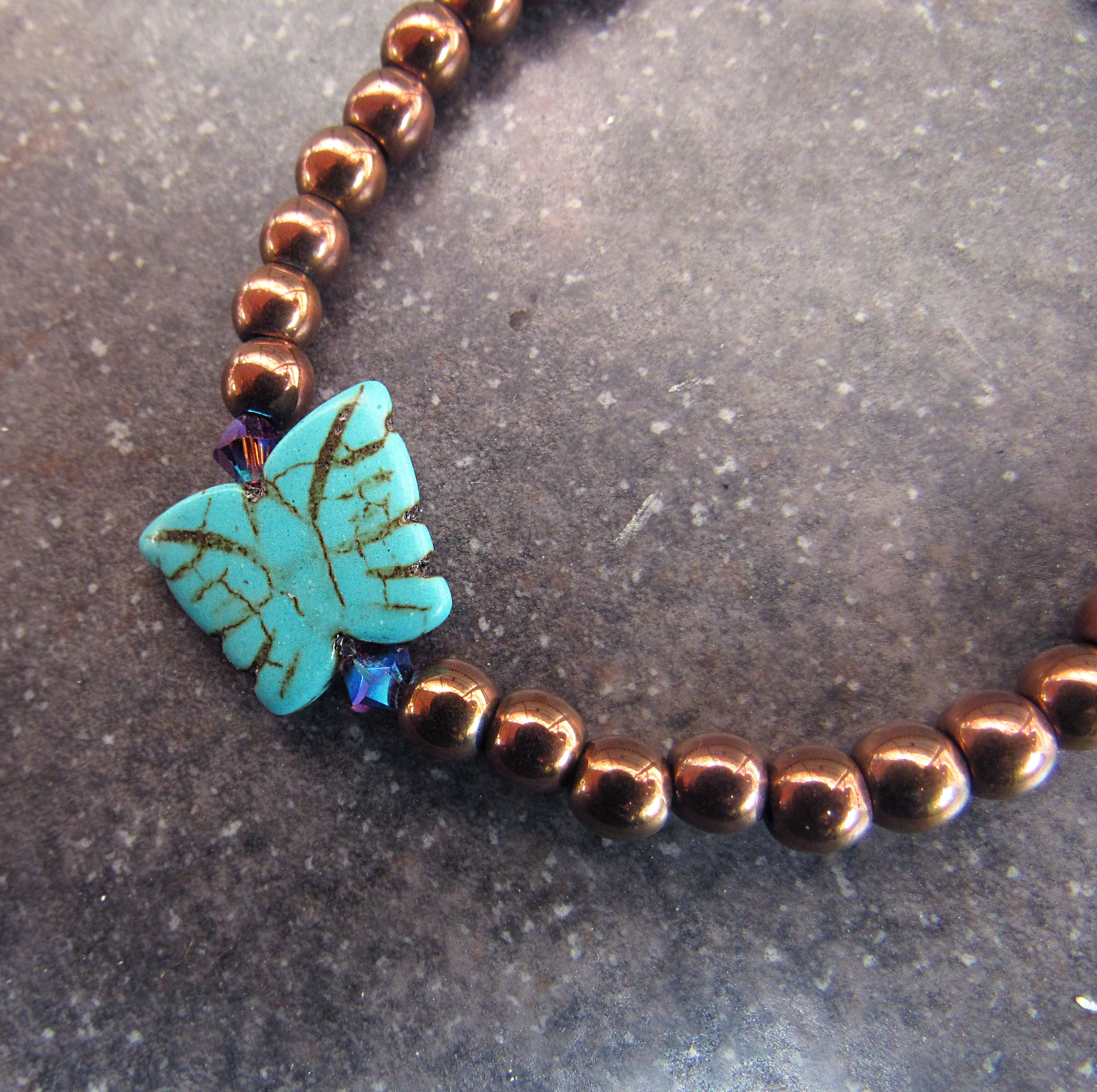 Copper Hematite w/ Howlite Butterfly and Swarovski Crystal