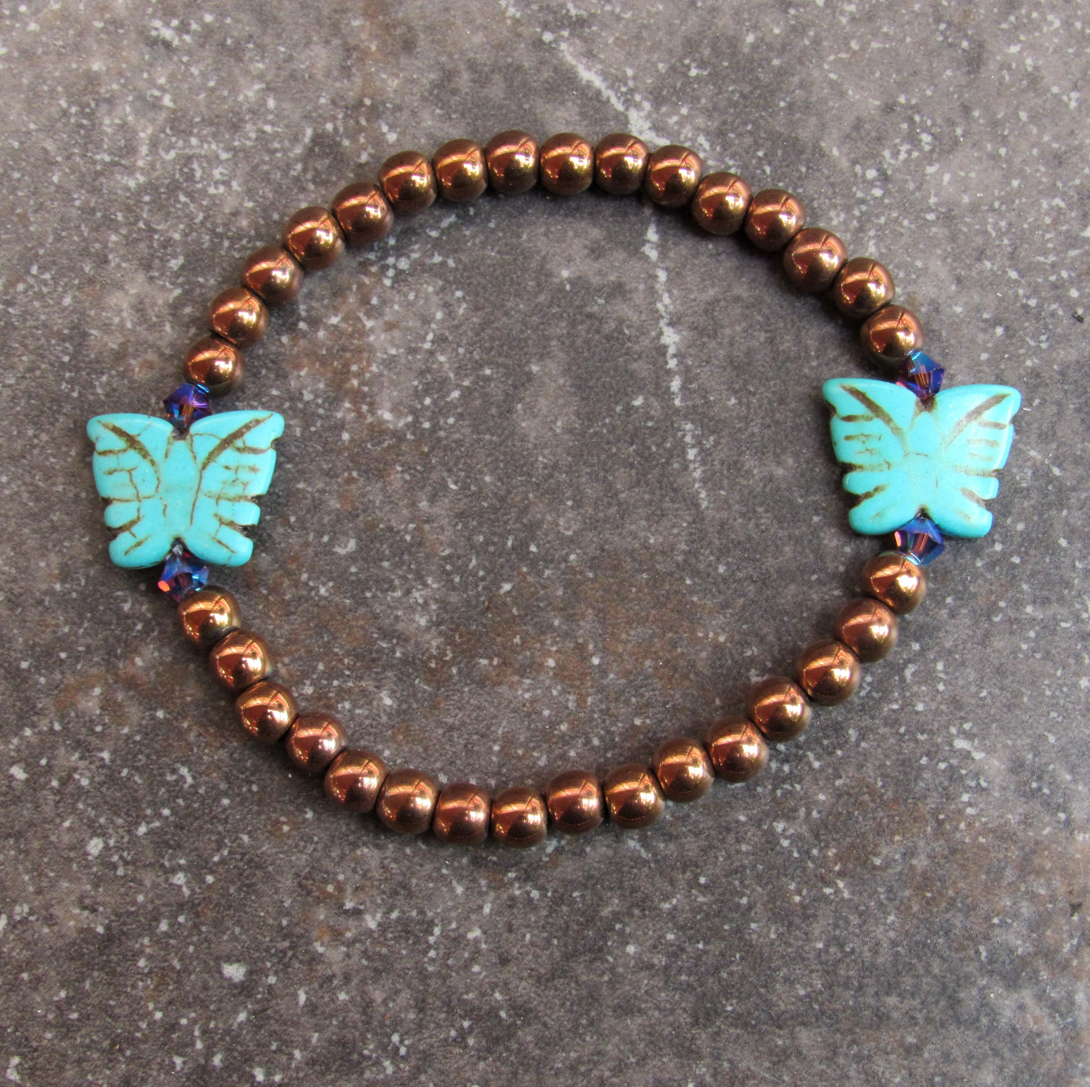 Copper Hematite w/ Howlite Butterfly and Swarovski Crystal