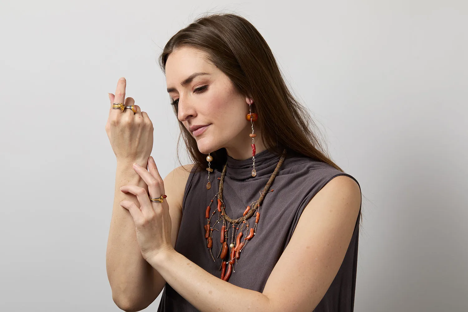 Coral and Silver Ring