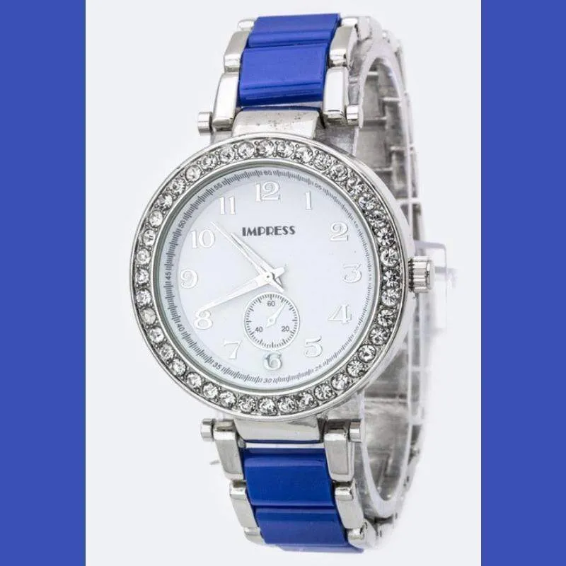 Crystal Bezel Bracelet Watch Blue