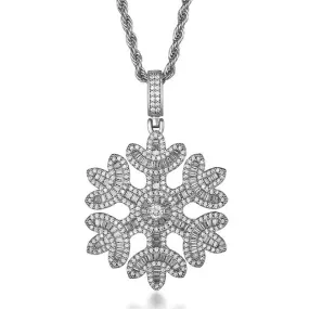 Cubic Zirconia Studded Baguette Snowflake Bling Hip-hop Pendant Necklace