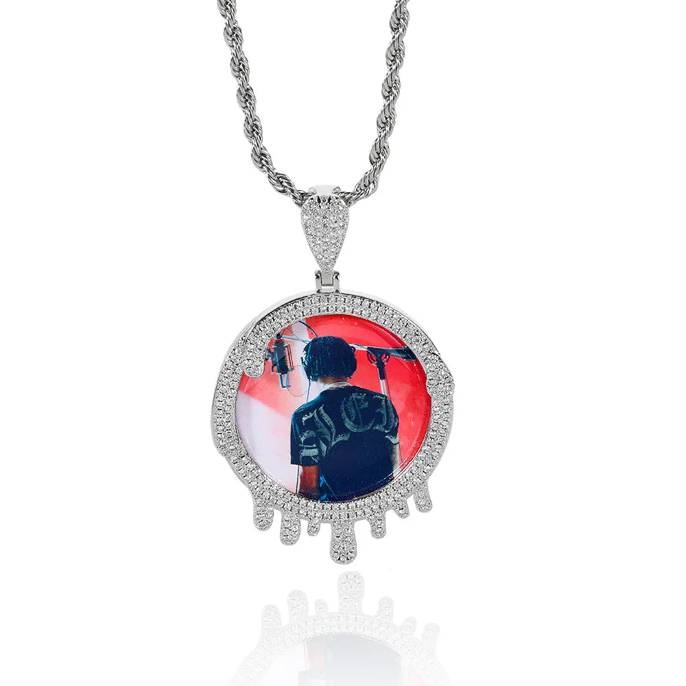 Custom Dripping Round Photo Pendant