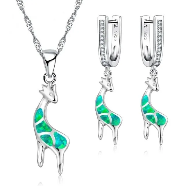 Cute Giraffe Fire Opal Necklace & Earrings Fashion Wedding Jewelry Set