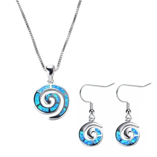 Cute Snail Fire Opal Necklace & Earrings Trendy Fashion Wedding Jewelry Set