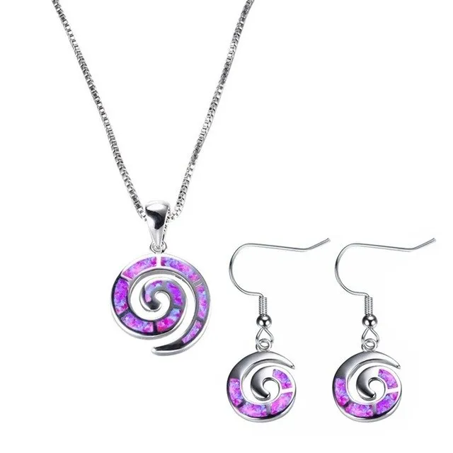 Cute Snail Fire Opal Necklace & Earrings Trendy Fashion Wedding Jewelry Set