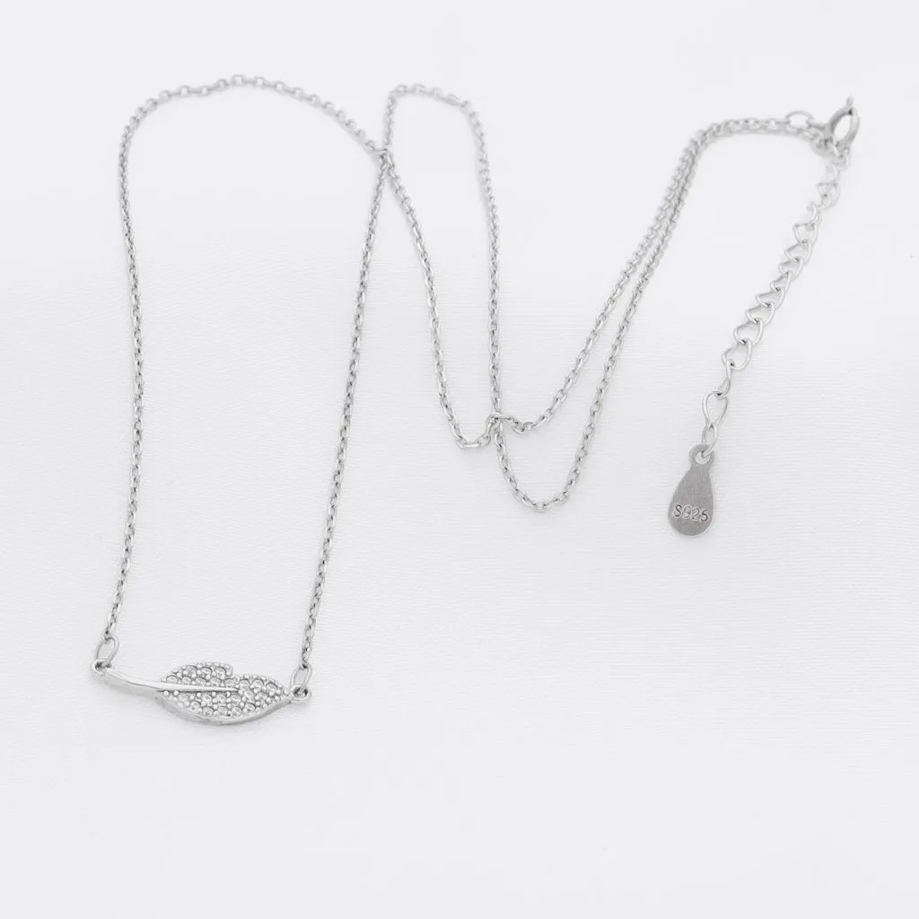 CZ Paved Leaf Sterling Silver Necklace