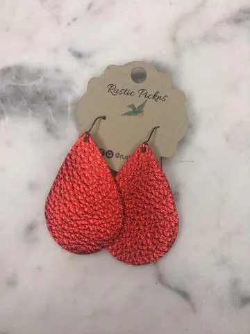 Dazzler Metallic Red Leather Teardrop Earrings