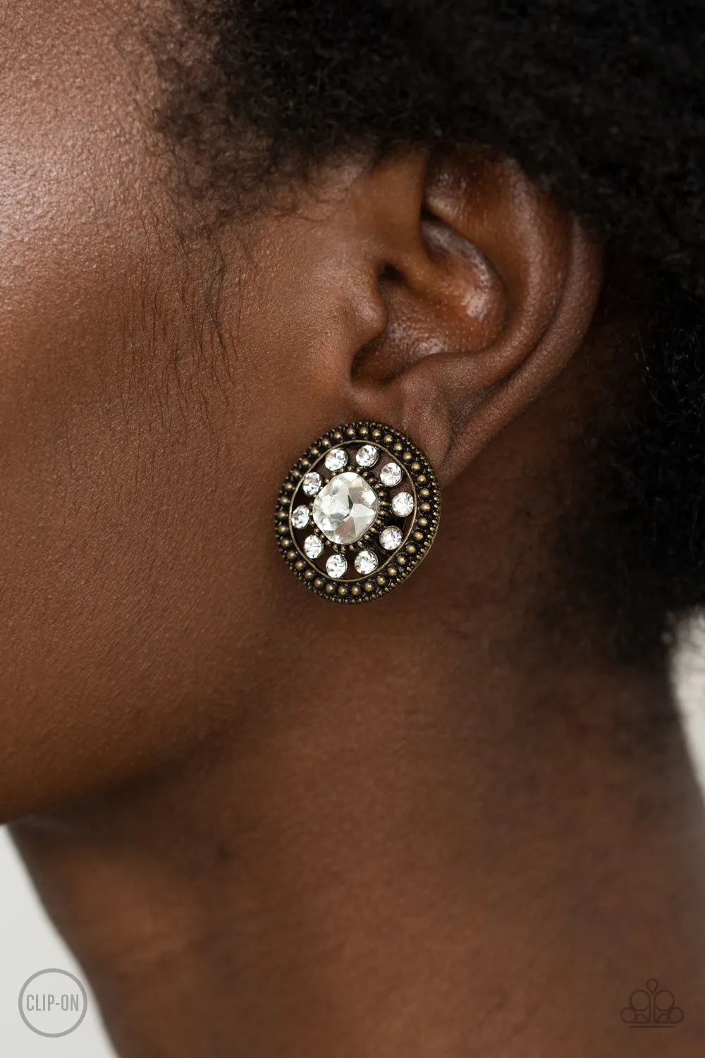 Dazzling Definition - Brass Clip-On Earring