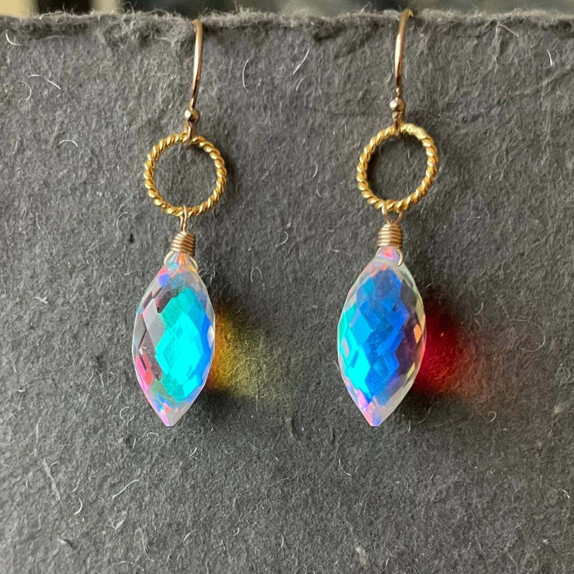 Dewdrop Rainbow Opalite Hoop earrings, metal and earwire options