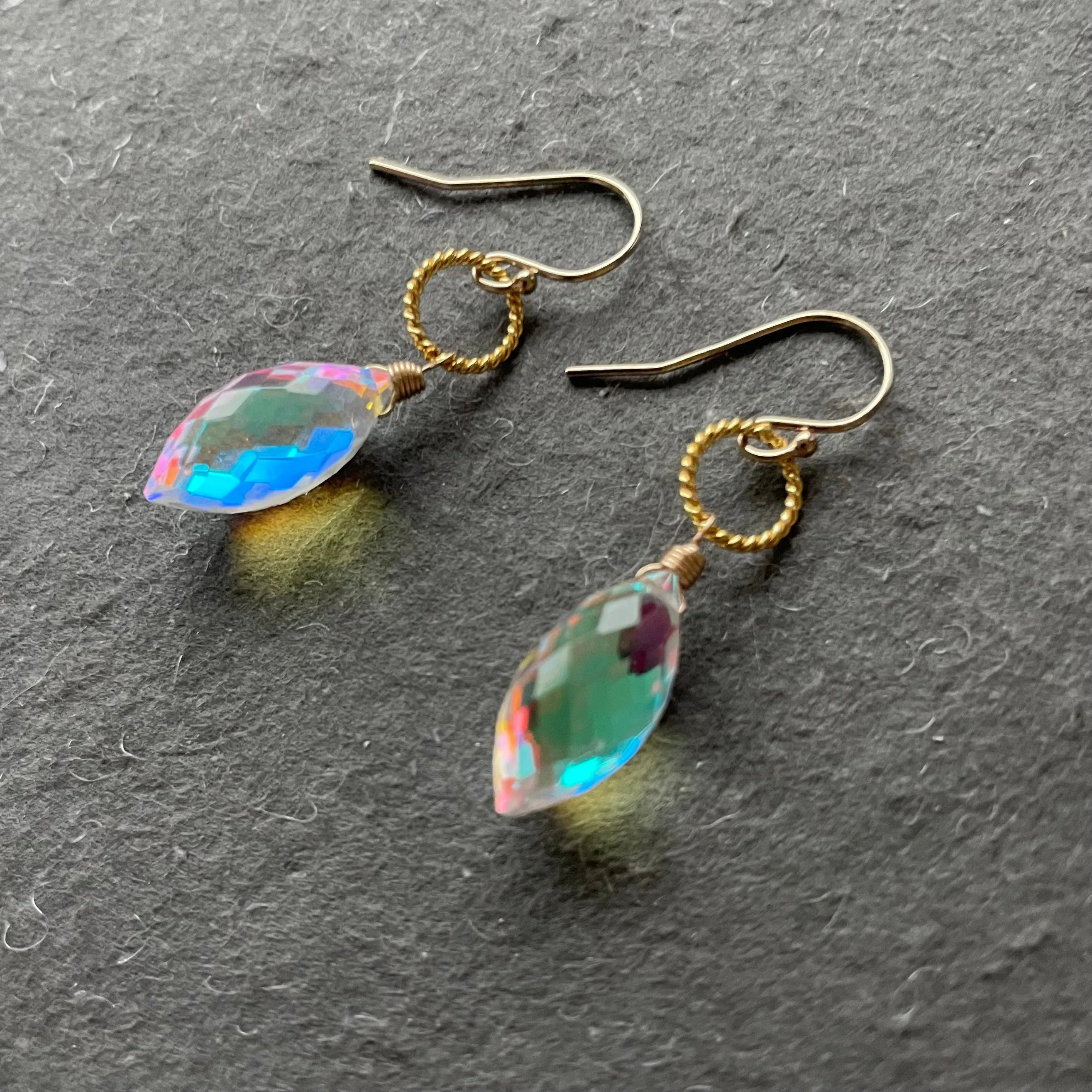 Dewdrop Rainbow Opalite Hoop earrings, metal and earwire options