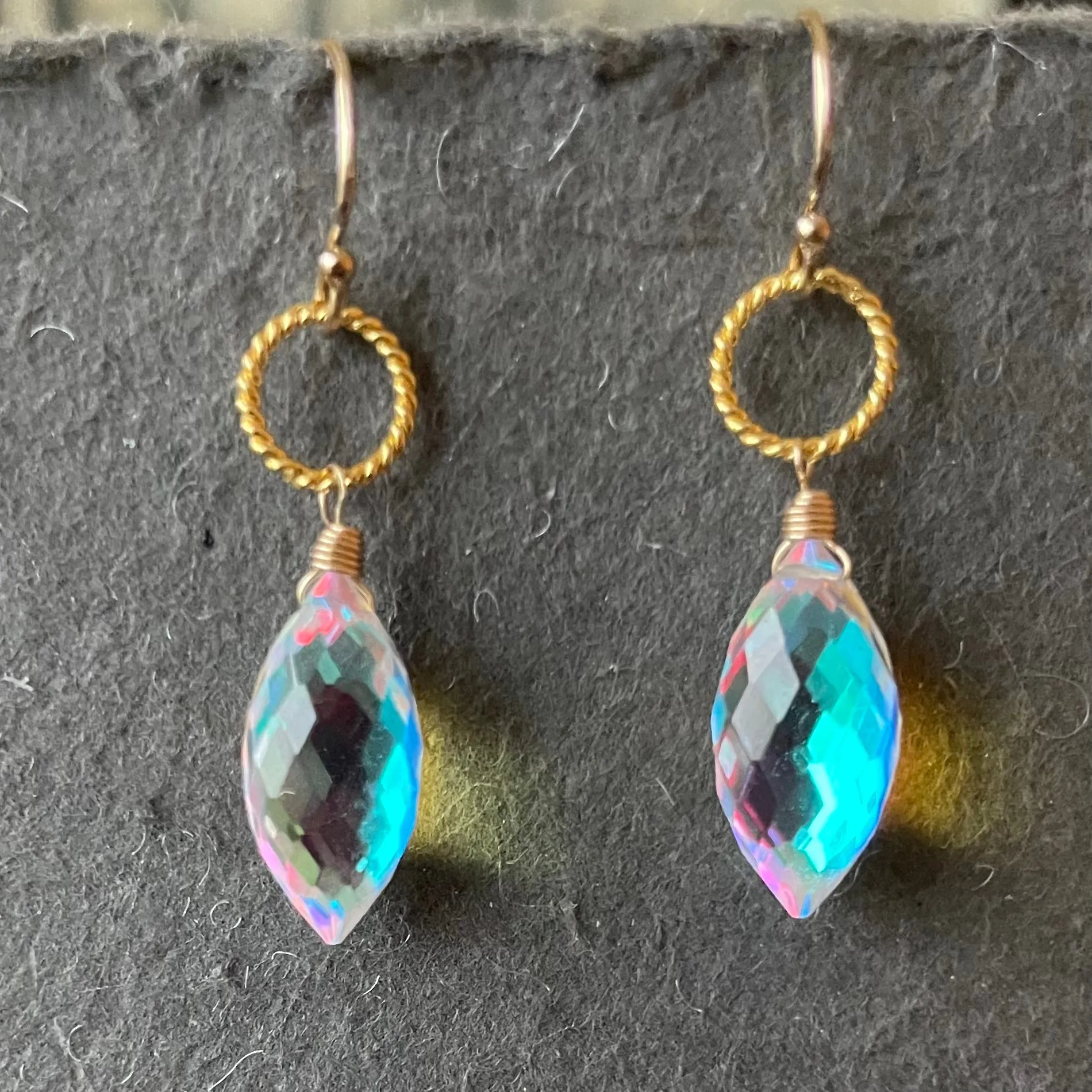 Dewdrop Rainbow Opalite Hoop earrings, metal and earwire options