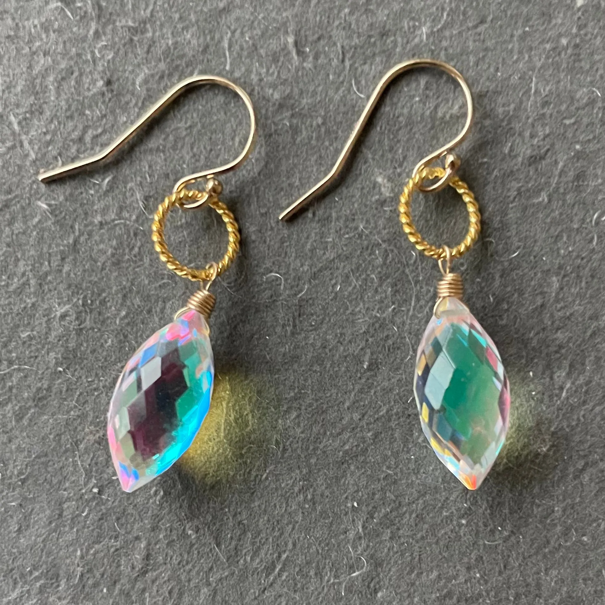 Dewdrop Rainbow Opalite Hoop earrings, metal and earwire options