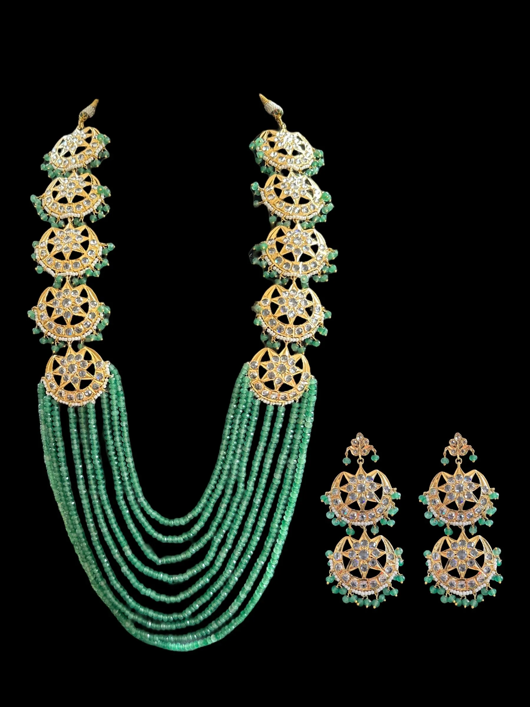 DLN45 Darika Multi brooch necklace set in light green beads  ( READY TO SHIP )