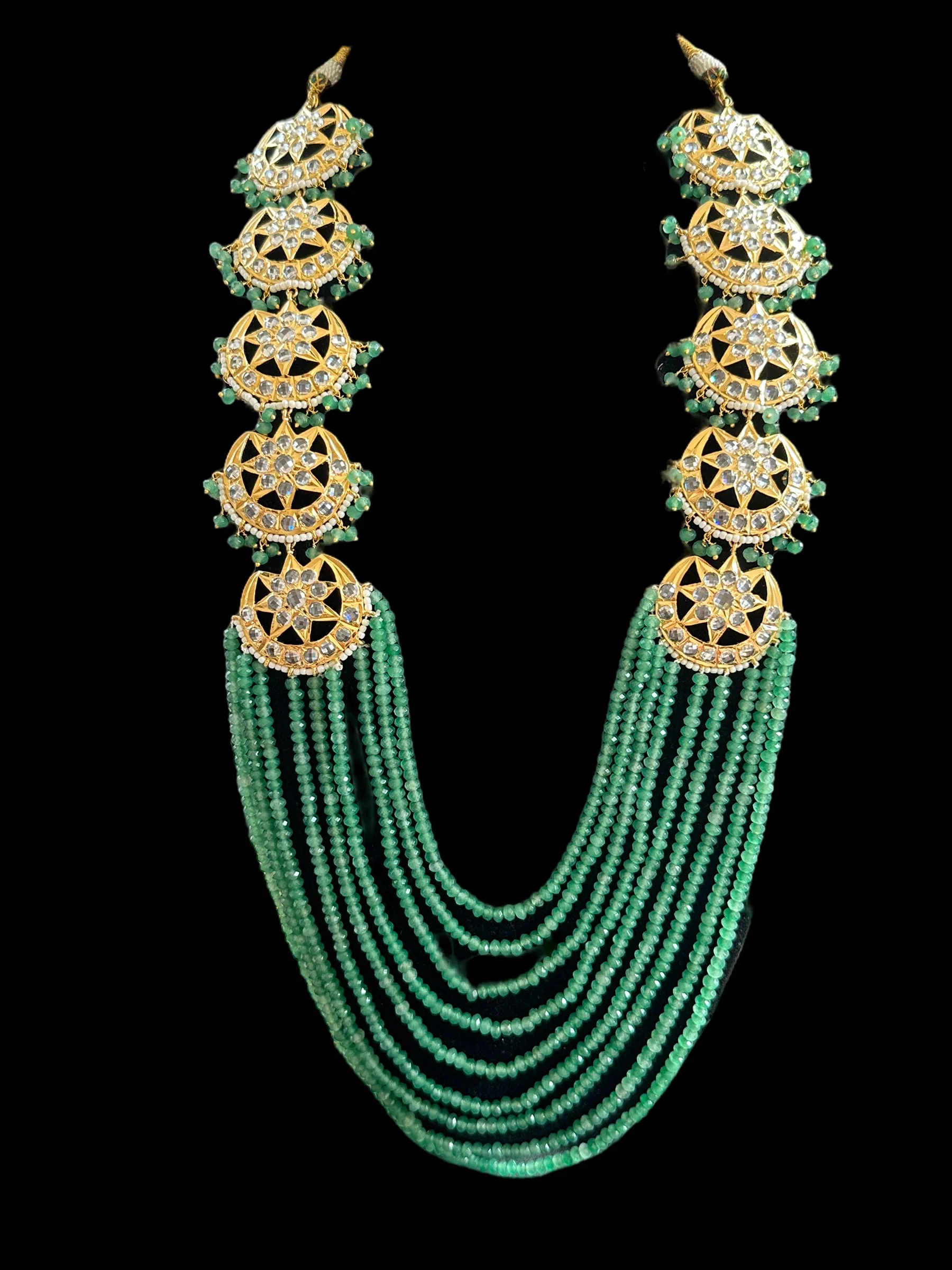 DLN45 Darika Multi brooch necklace set in light green beads  ( READY TO SHIP )