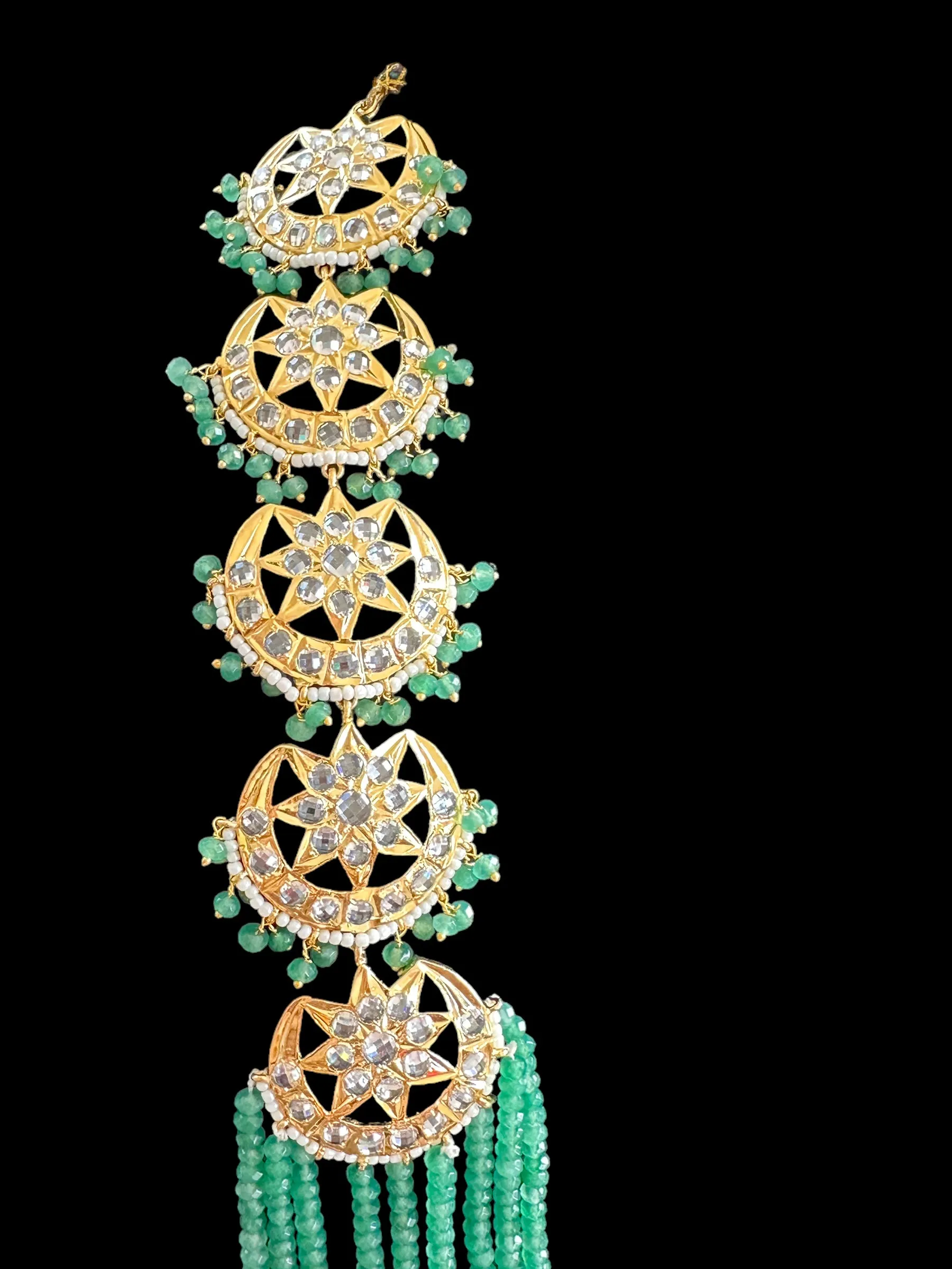 DLN45 Darika Multi brooch necklace set in light green beads  ( READY TO SHIP )