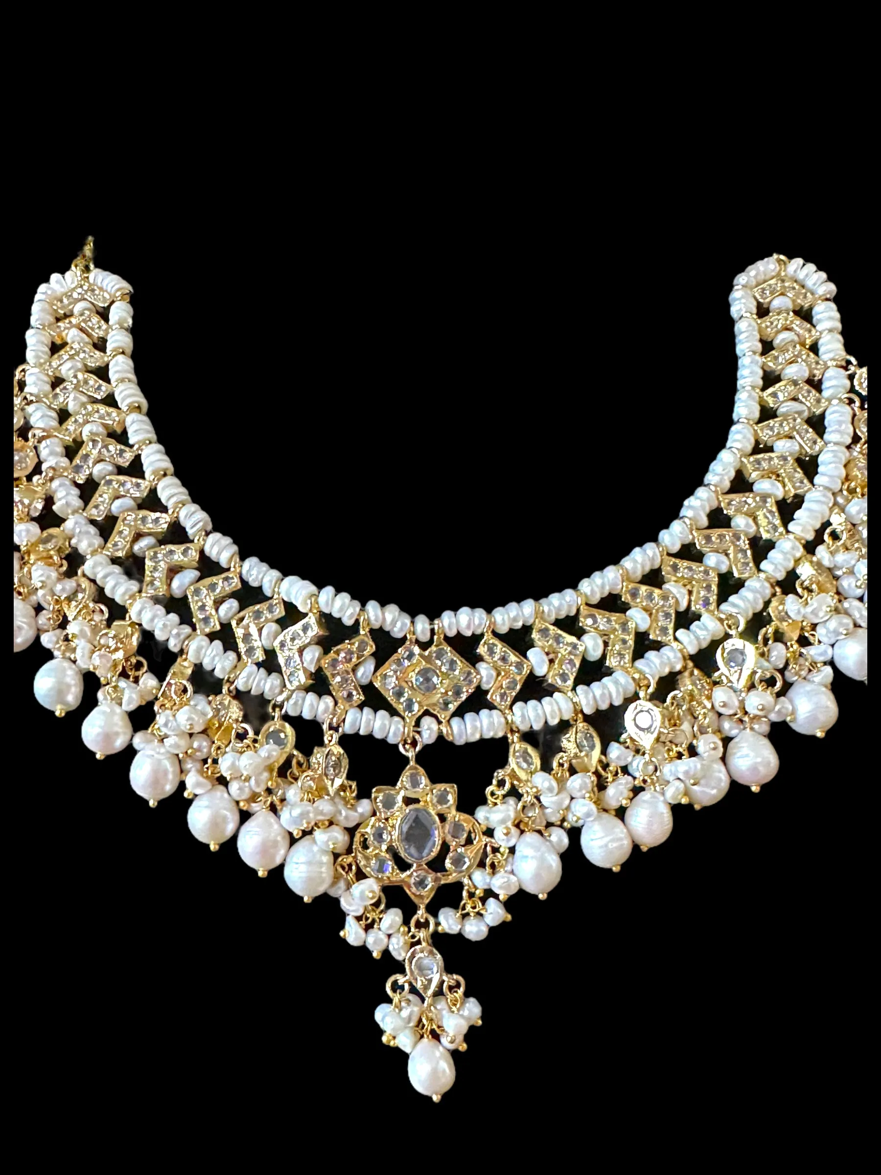 DNS30 Jennine gold plated hyderabadi fresh water pearl necklace set ( READY TO SHIP )