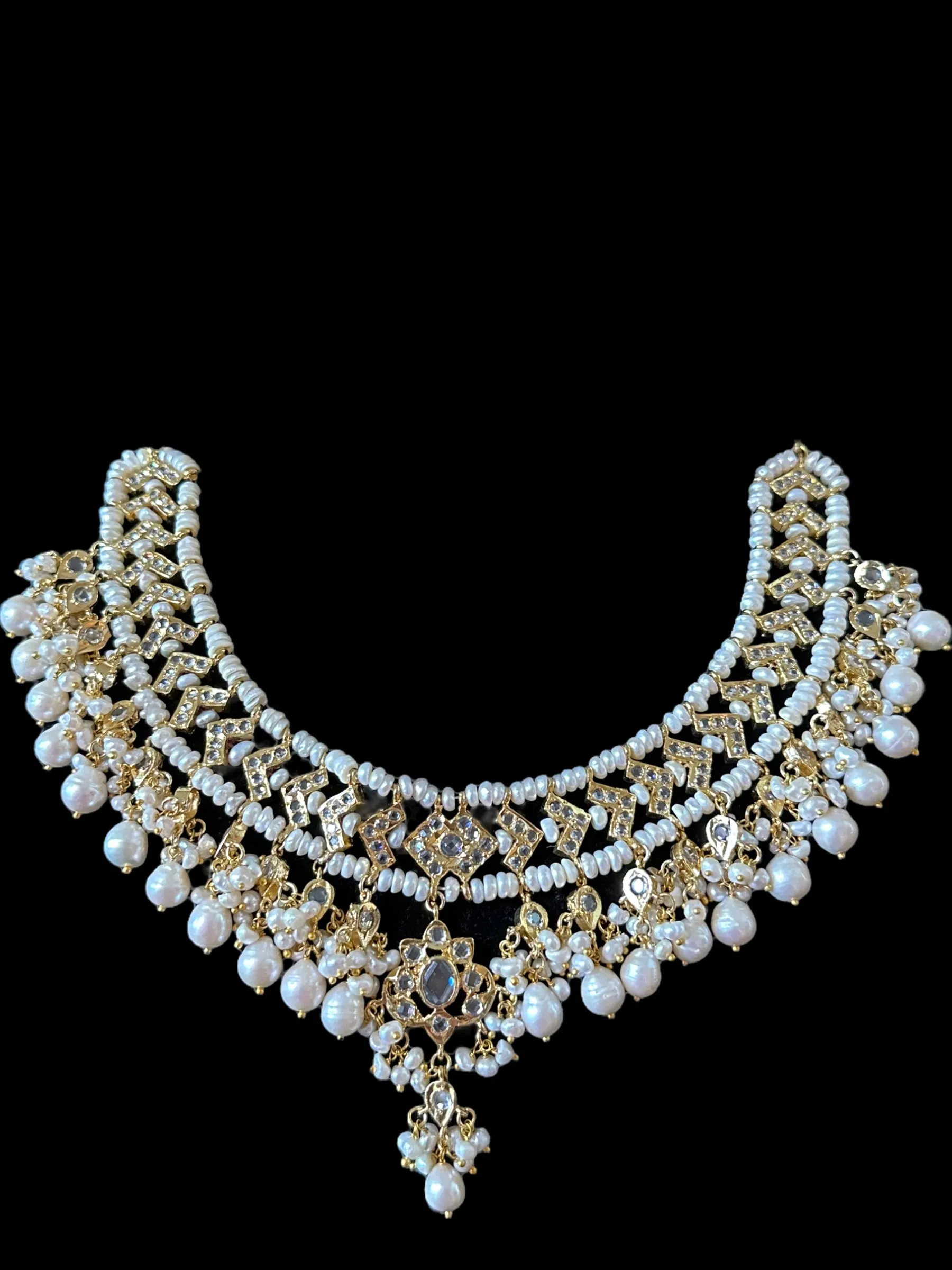 DNS30 Jennine gold plated hyderabadi fresh water pearl necklace set ( READY TO SHIP )