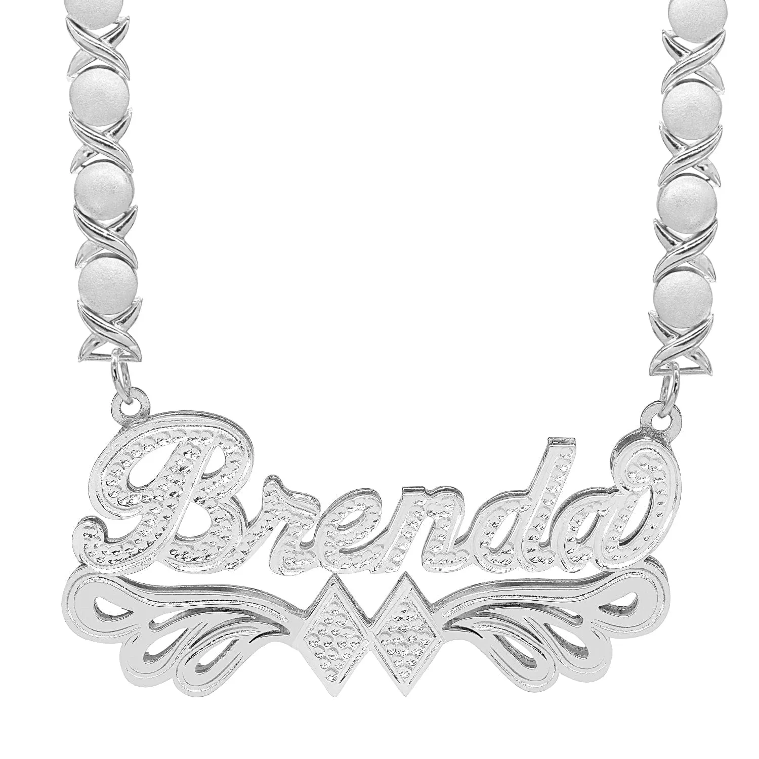 Double Plated Name Necklace Brenda with Rhodium Xoxo Chain