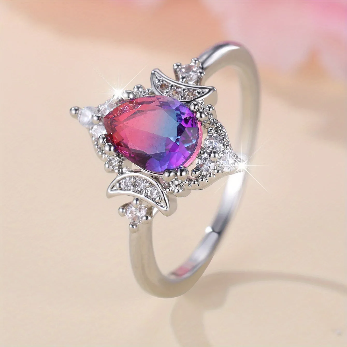 Elegant Promise Ring Inlaid Waterdrop Shape Gradient Zircon Engagement Wedding Jewelry For Girls