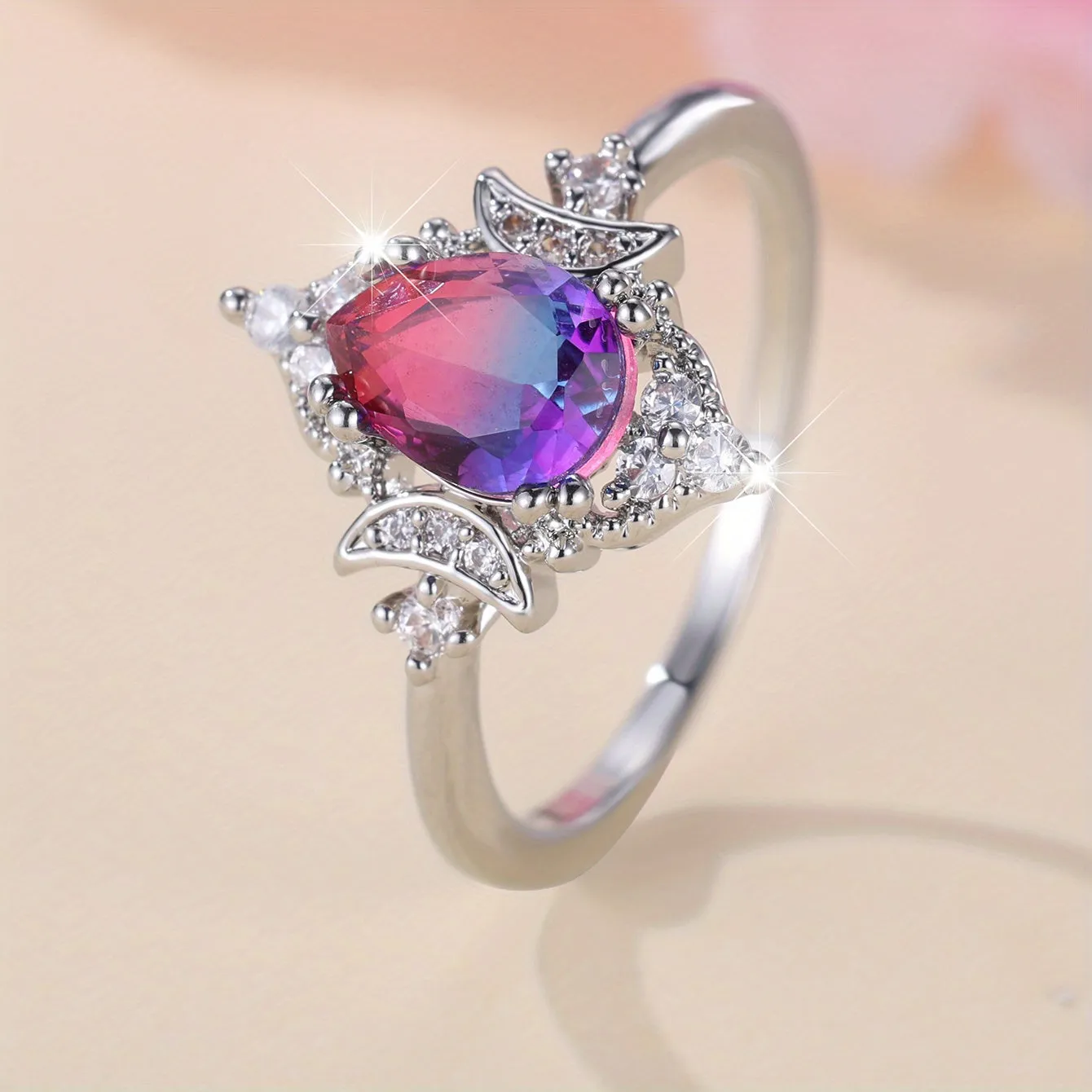 Elegant Promise Ring Inlaid Waterdrop Shape Gradient Zircon Engagement Wedding Jewelry For Girls