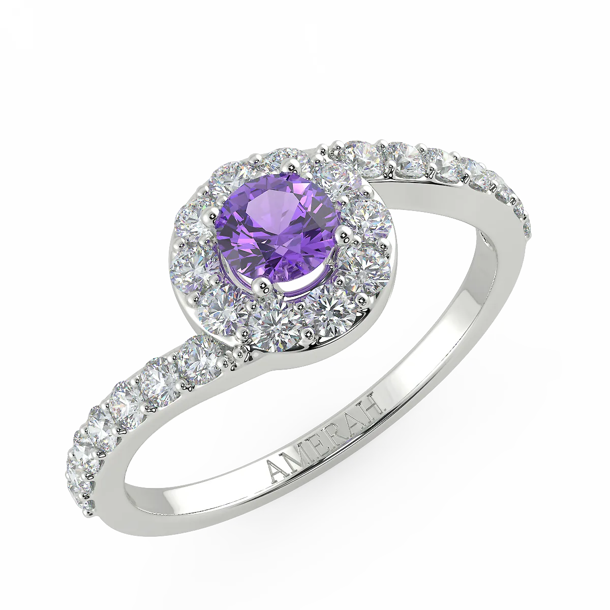 Elegant Shaped Amethyst Studded Ring (925 Sterling Silver)