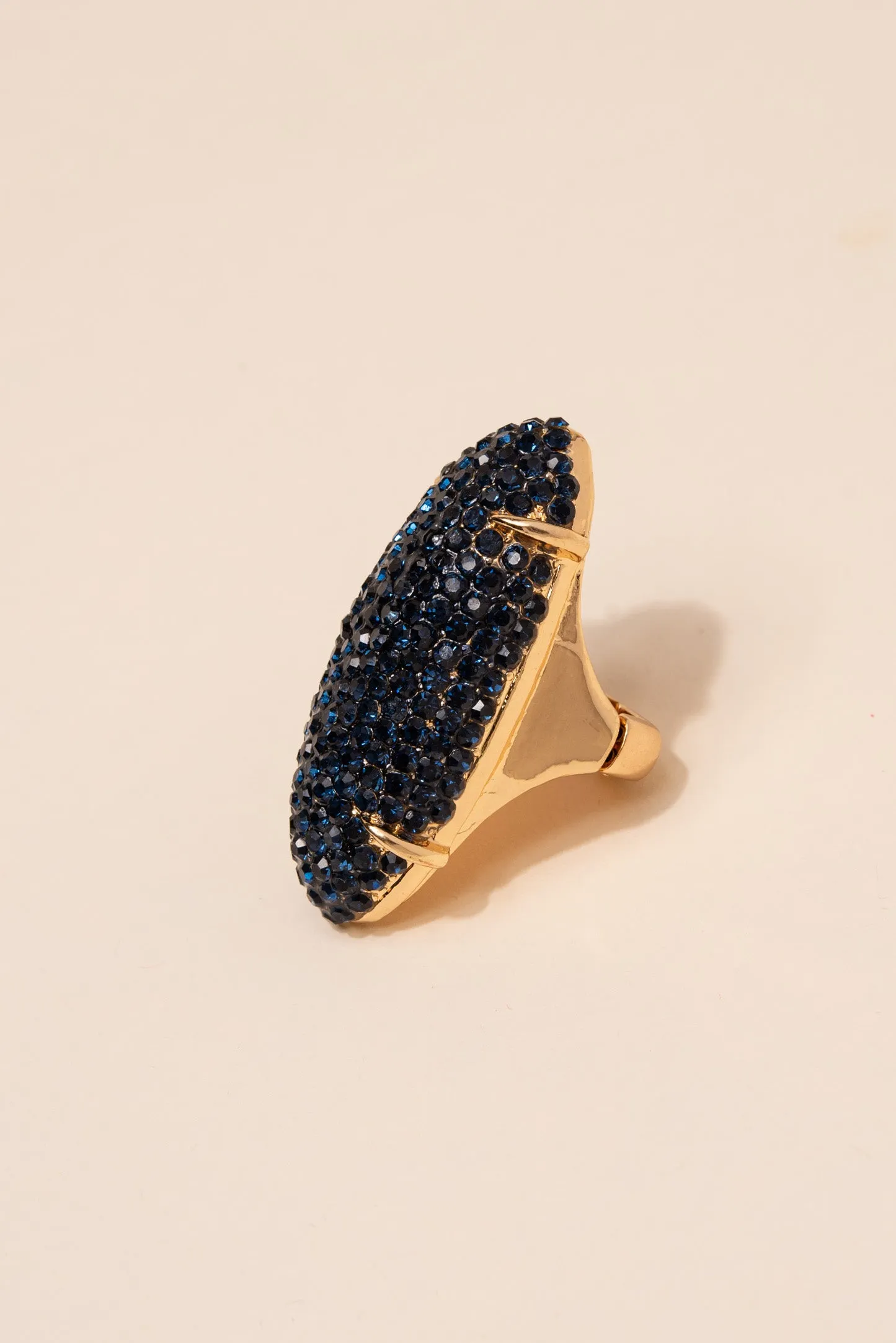 Elongated Paved Rhinestone Bead Ring