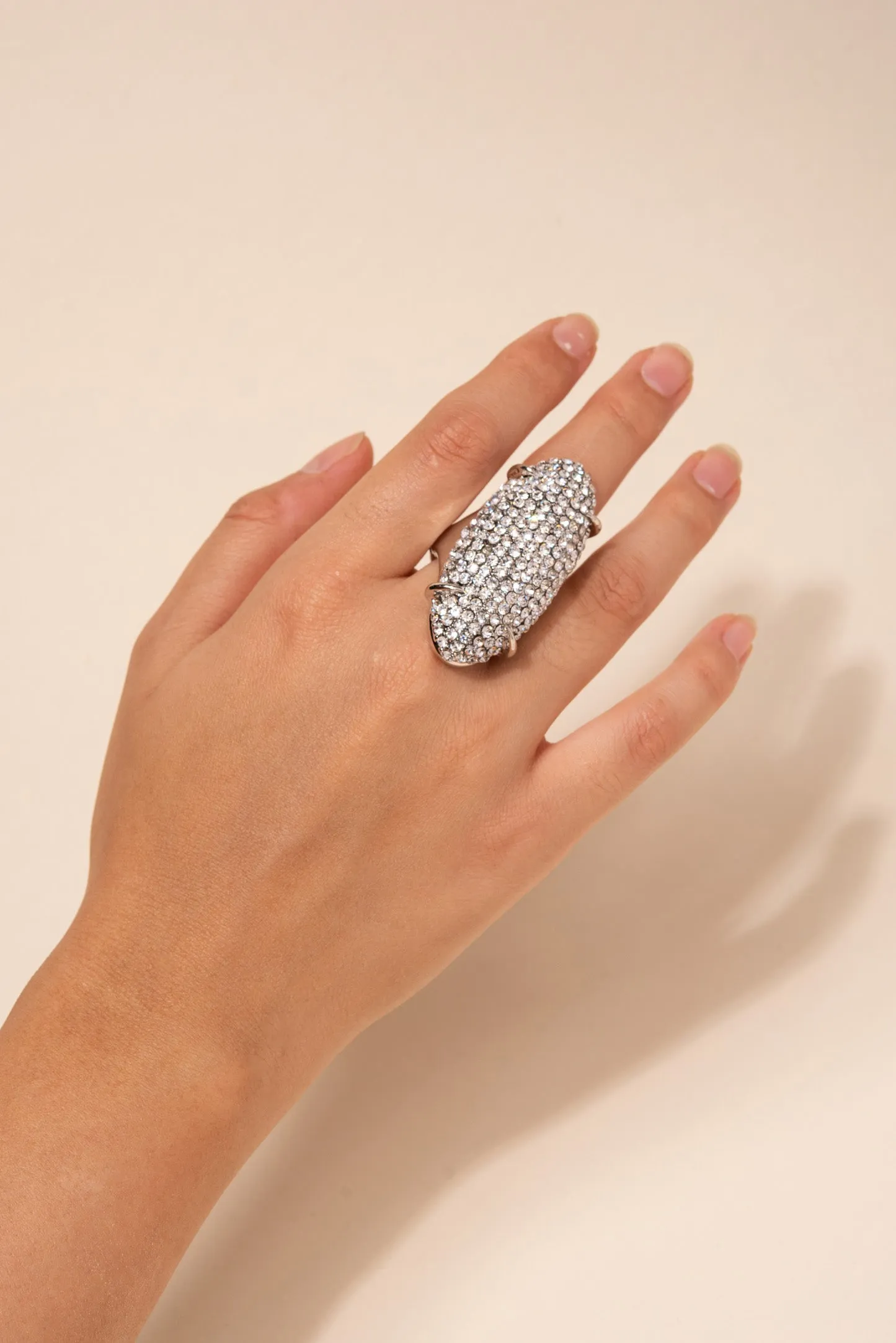 Elongated Paved Rhinestone Bead Ring