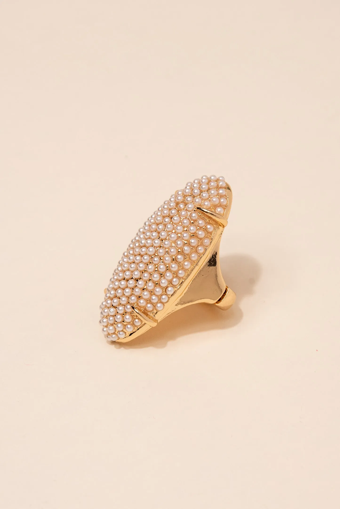 Elongated Paved Rhinestone Bead Ring