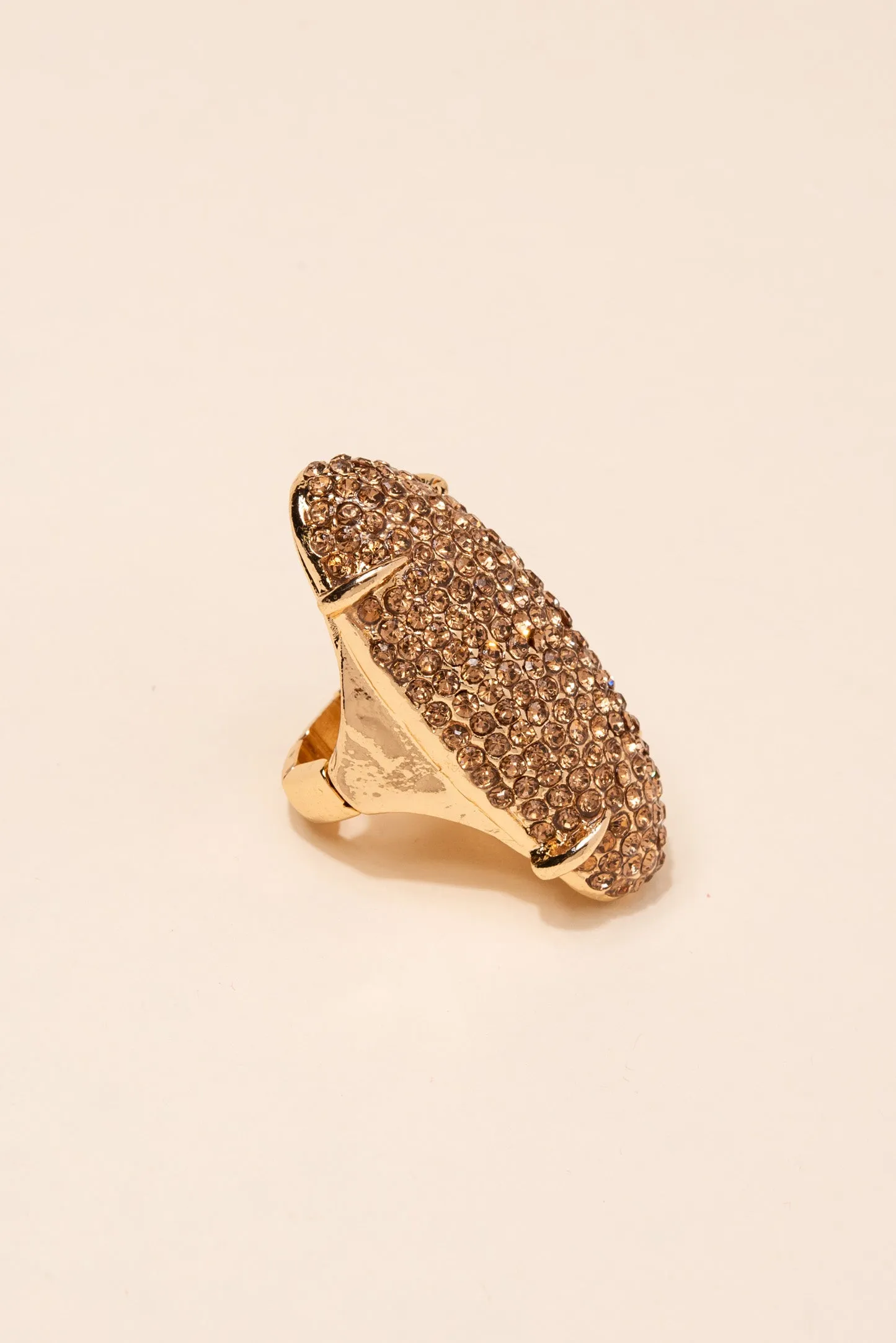 Elongated Paved Rhinestone Bead Ring