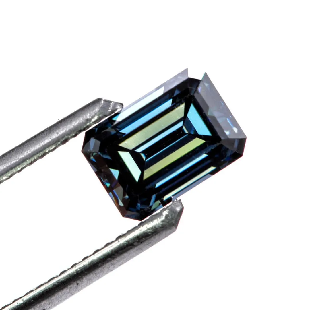 Emerald Cut Blue-Gray Moissanite Loose Stone