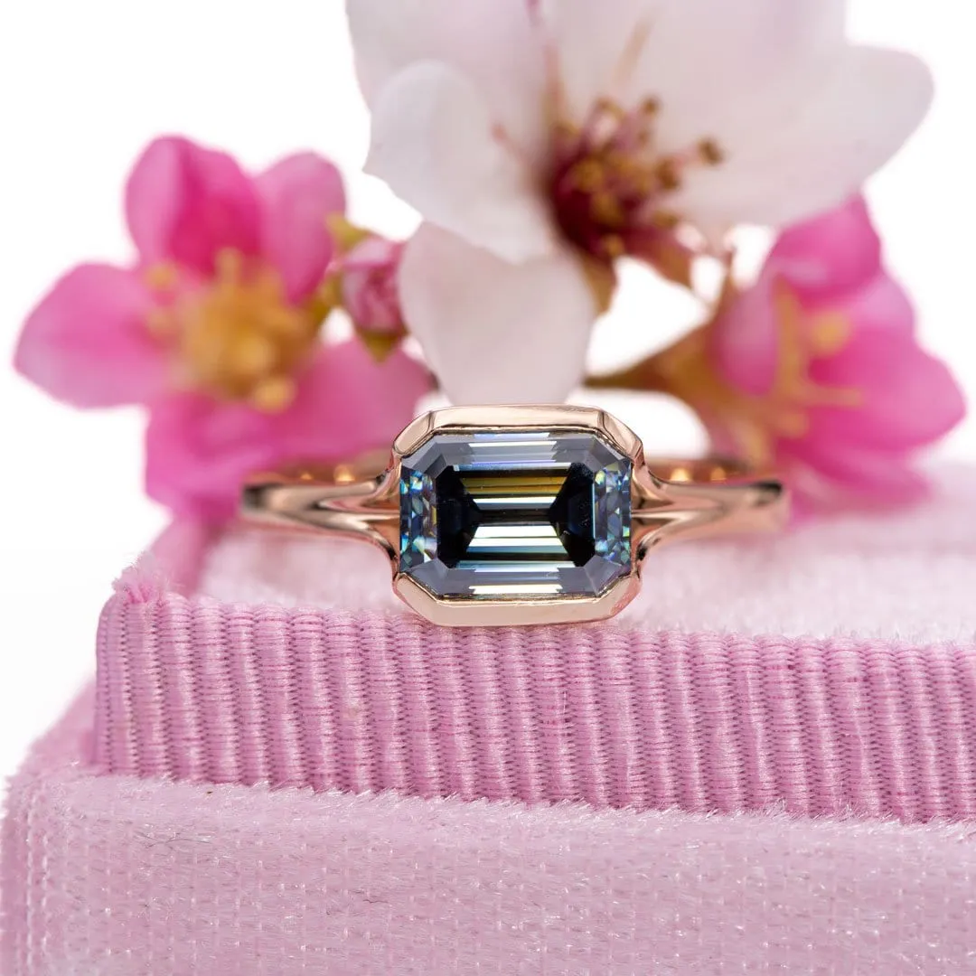 Emerald Cut Blue-Gray Moissanite Loose Stone