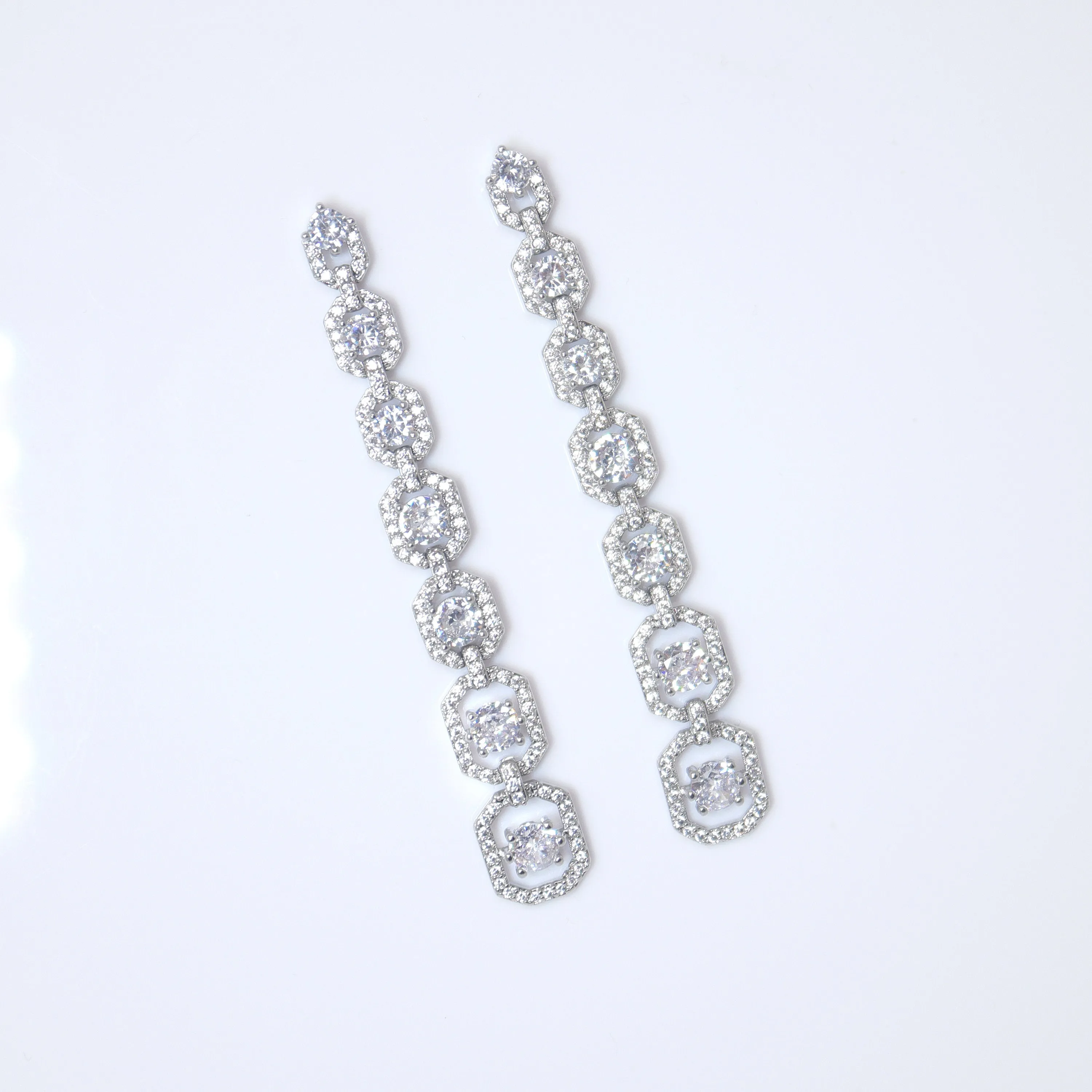 Exquisite Bridal Sparkle: Long Swarovski Crystal Dainty Statement Earrings, Long Bridal Jewelry, Bridal Earrings, Crystal Bridal Earrings Cz