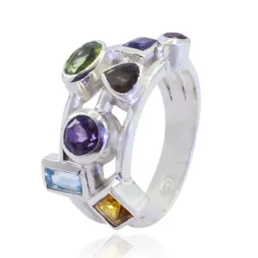 Fine-Looking Gem Multi Stone Sterling Silver Ring Big Jewelry Box