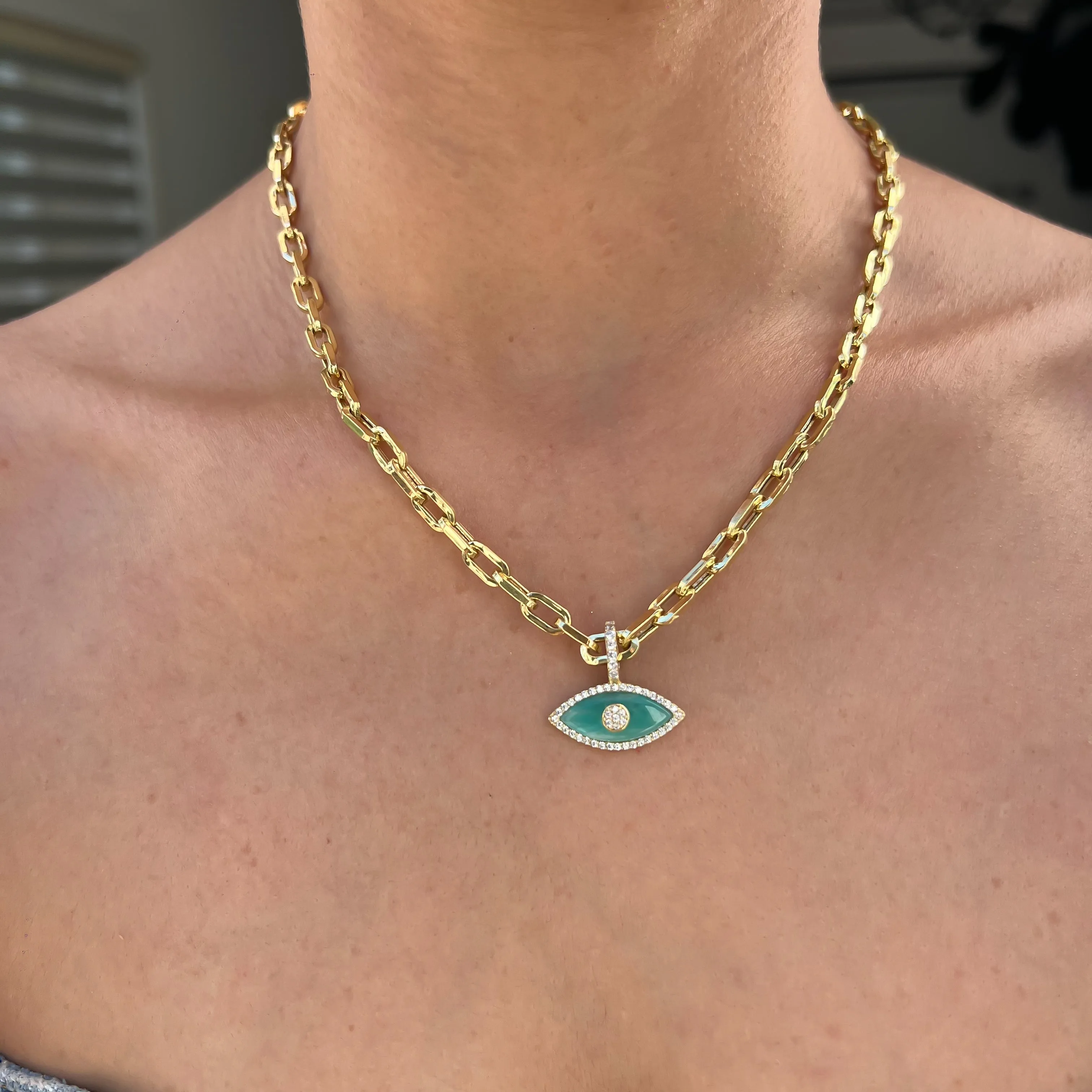 “Gemma” amazonite paperclip chain eye necklace