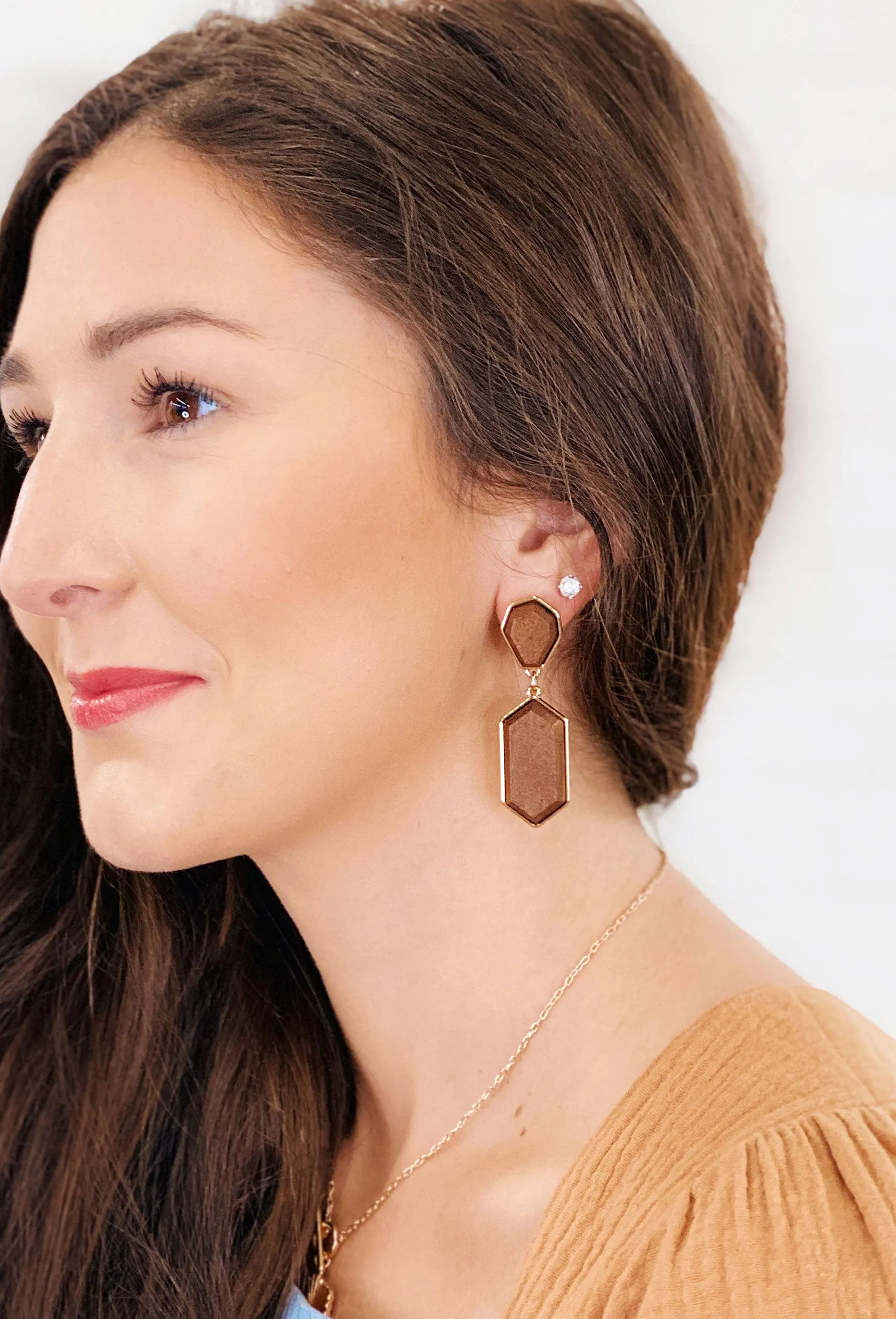 Geometric Wood Drop Earrings