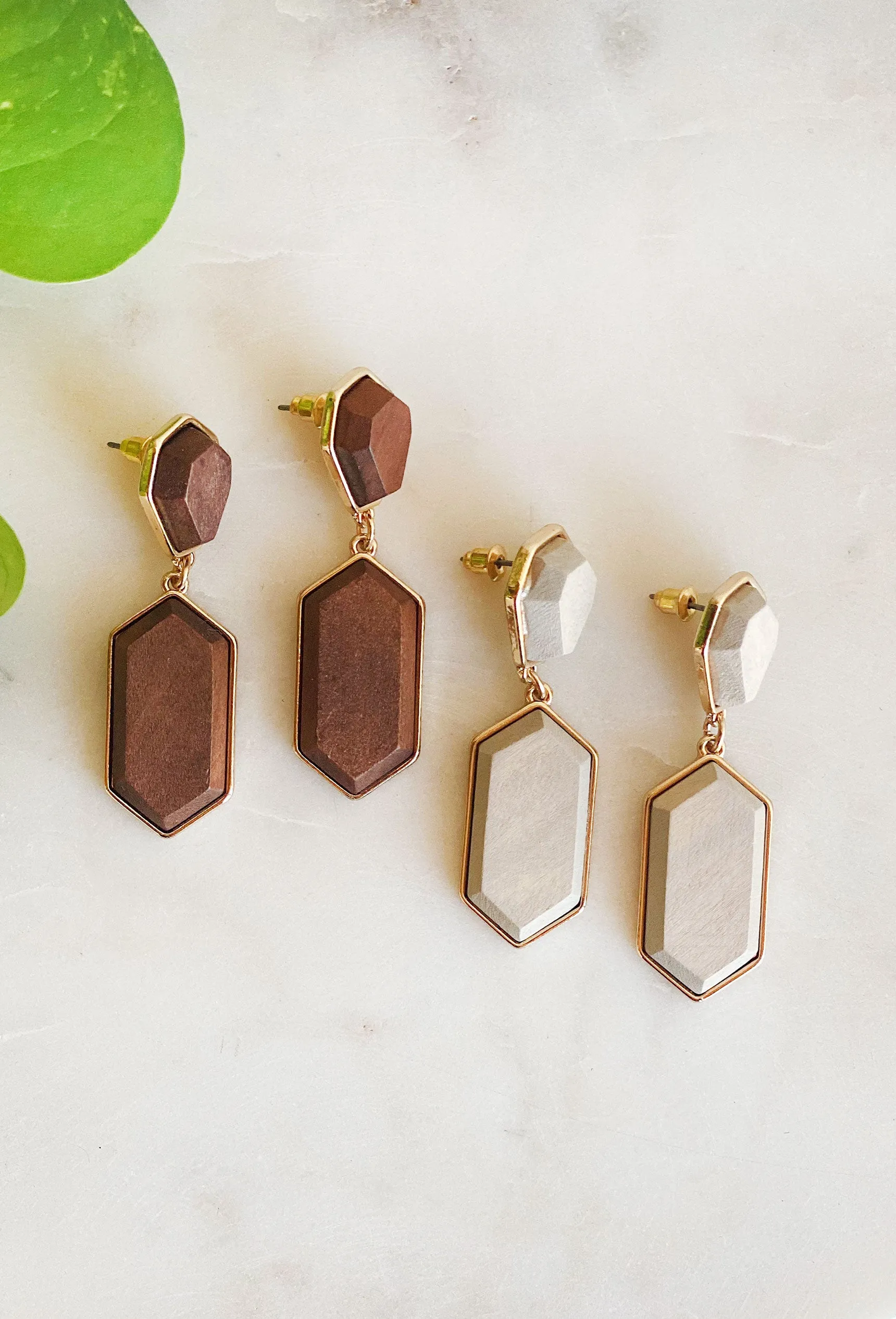 Geometric Wood Drop Earrings