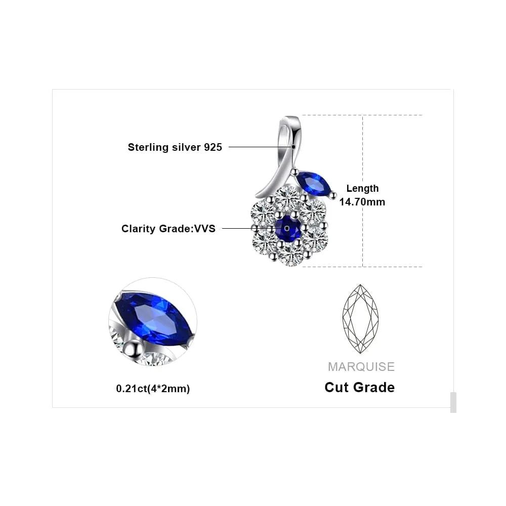 Girl Fashion Flower Created Sapphire Pendant Necklace - 925 Sterling Silver ( Chain not included )